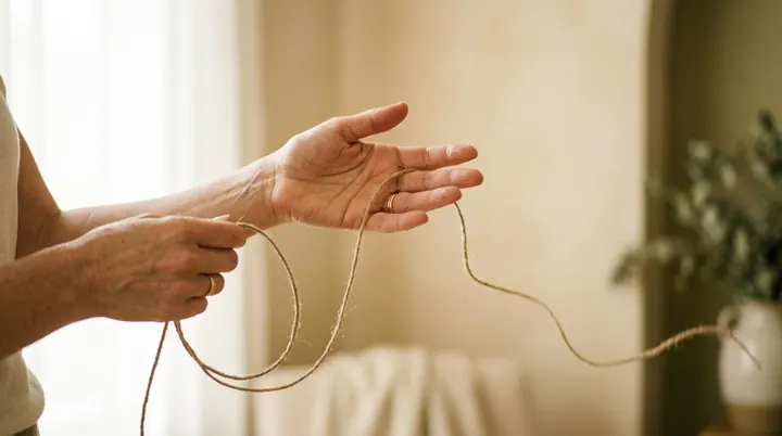 Mãos soltando uma corda fina, metáfora de soltar um padrão aprendido