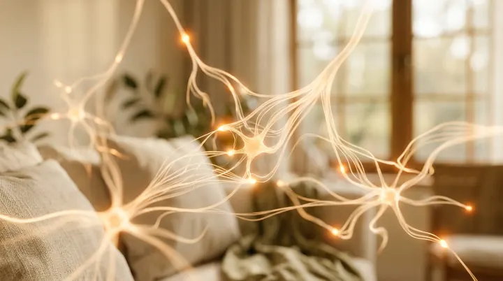 Vias neurais abstratas em luz âmbar, metáfora da neurociência do ciúme